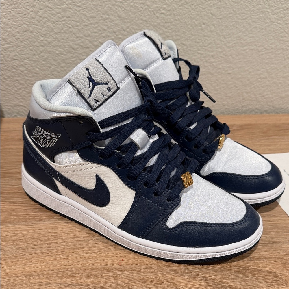 Jordan Midnight Blue and White High-Top Sneakers